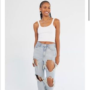 BDG High-Waisted Mom Jeans - Destroyed Light Wash